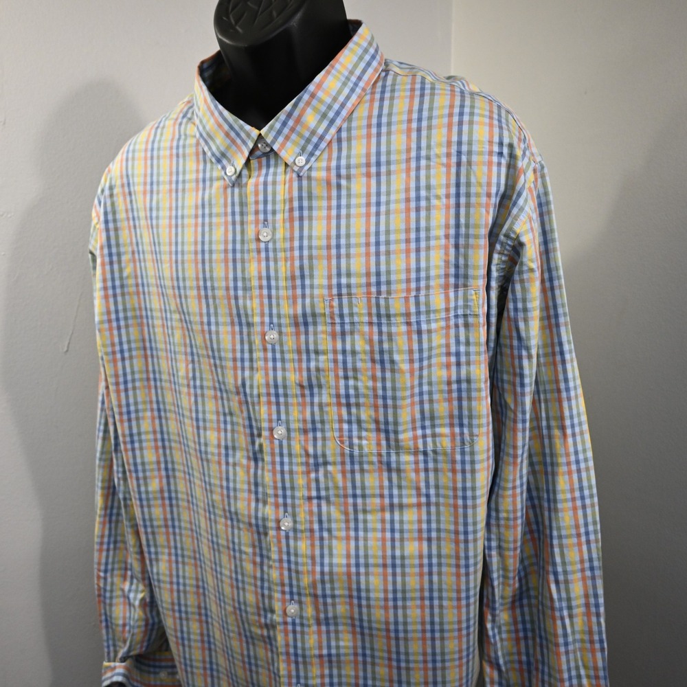 Duluth Trading Co Button Up Mens 2XL Tall‎ Relaxed Fit Plaid Long Sleeve